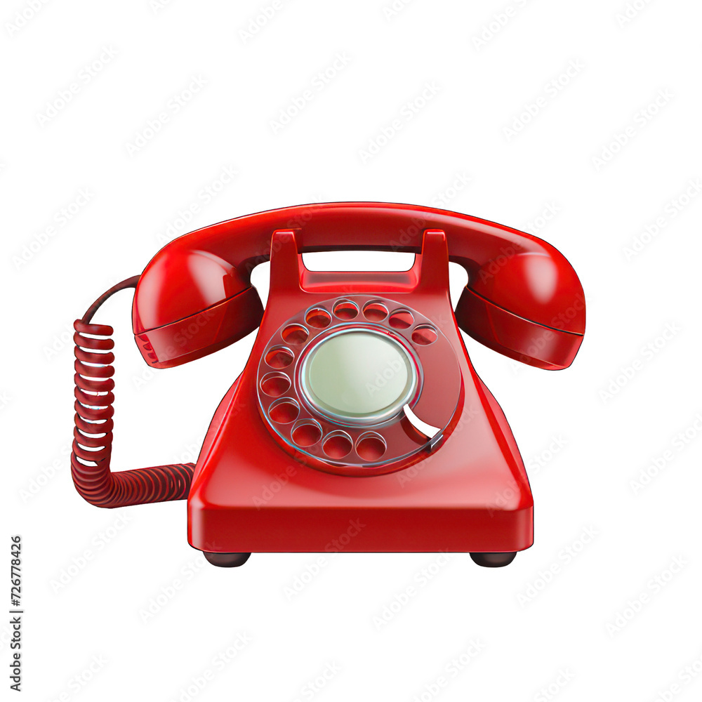 Red old telephone isolated on white created with Generative AI Red old telephone isolated on white created with Generative AI