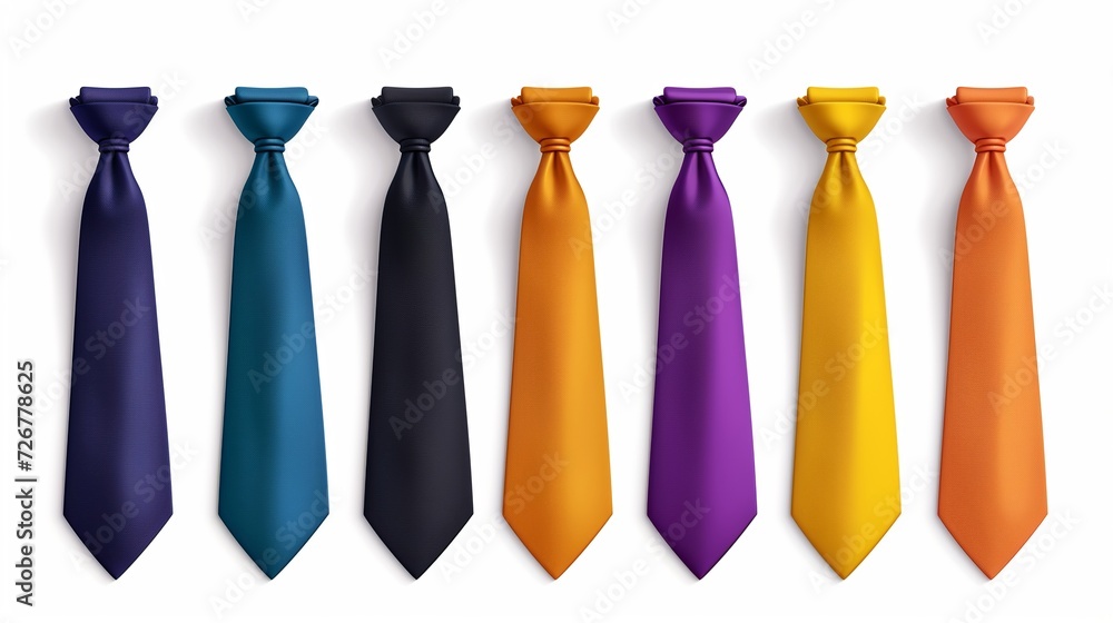 Colorful neckties for formal wear, white collar office workers outfit. Realistic ties set isolated on white background.  - obrazy, fototapety, plakaty 