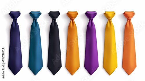 Colorful neckties for formal wear, white collar office workers outfit. Realistic ties set isolated on white background.  photo