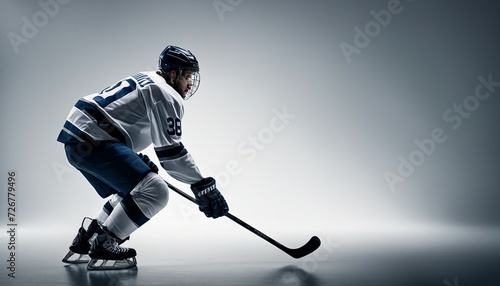silhouette of a hockey player, isolated white background, copy space for text 