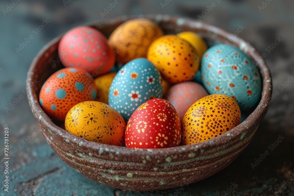 Vibrant hues of easter eggs adorn a bowl, tempting us with the joy of egg decorating and the anticipation of the holiday feast