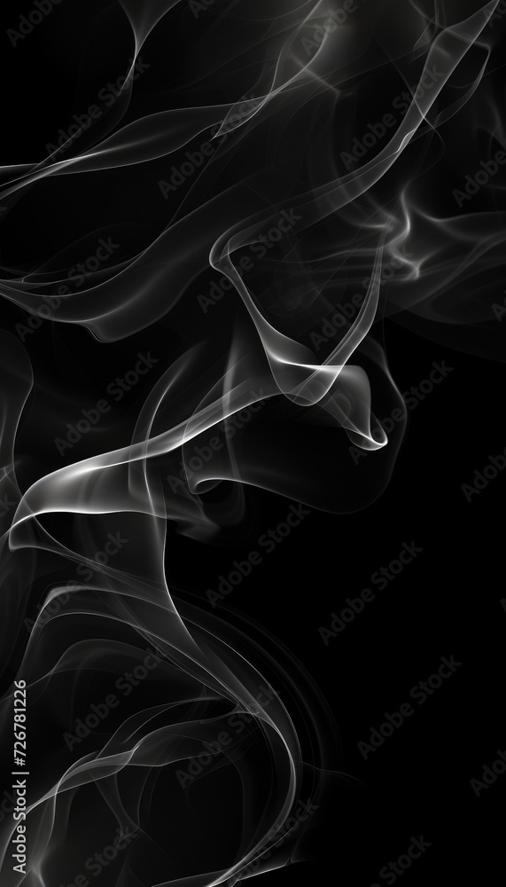 Futuristic abstract white smoke isolated on clear black background 