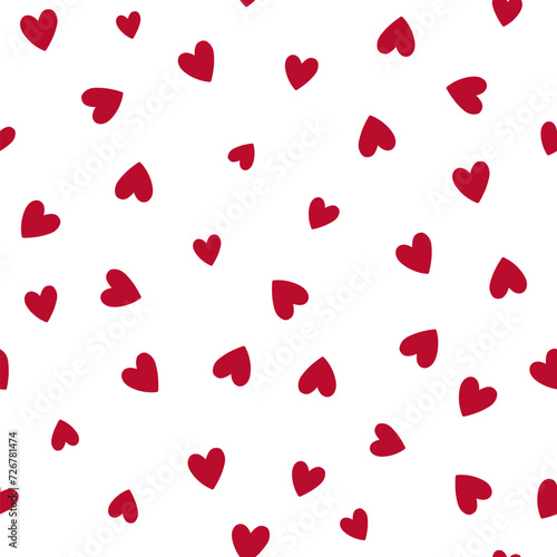 All over seamless vector repeat pattern with ditsy small red hand drawn doodle hearts tossed on white background. Simple cute Valentines day background