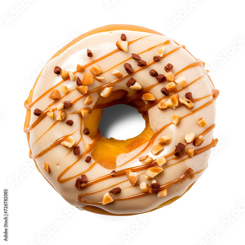 Caramel donut, delicious dessert, bakery, top view
