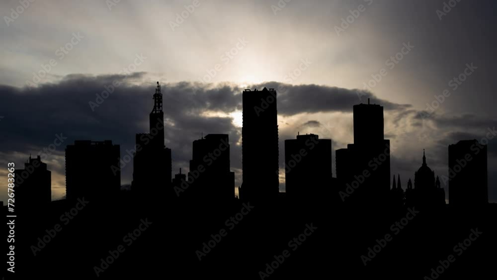 Downtown St Paul Minnesota, Time Lapse at Sunrise with Fast Clouds and Dark Silhouette of Skyscrapers, USA Downtown St Paul Minnesota, Time Lapse at Sunrise with Fast Clouds and Dark Silhouette of Skyscrapers, USA