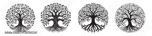 black and white sketch tree of life set vector graphics