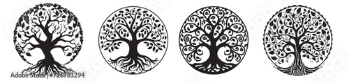 Tree of Life vector set, black and white amazing graphics,