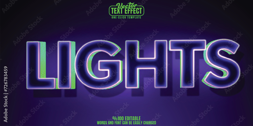 Lights editable text effect, customizable shiny and neon 3D font style