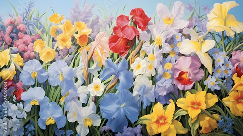 Colorful flowers background, spring season concept © ma