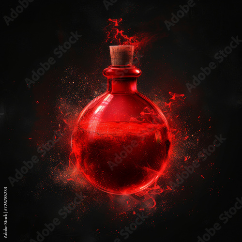 Red magical health potion flask with mystical elements. Magic elixir bottle by Generative AI