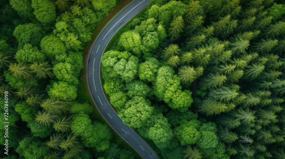 aerial view of a cart track in the forest