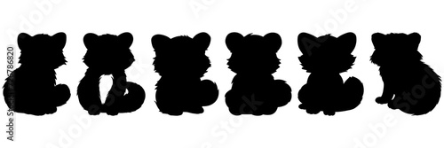 Red panda bear silhouettes set, large pack of vector silhouette design, isolated white background.