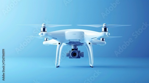 Realistic vector drone with a camera on a blue background.