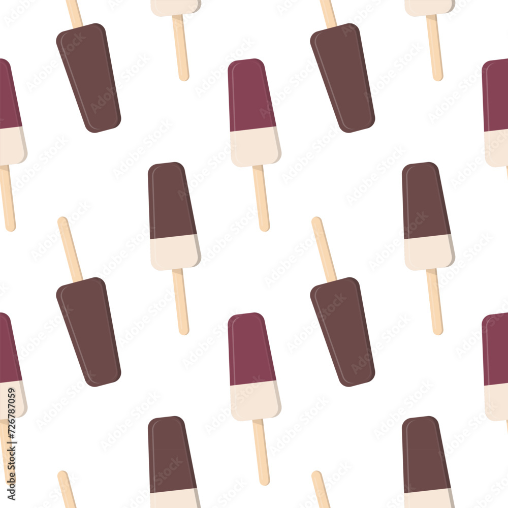 Fruit and chocolate popsicle ice cream on a stick. Seamless pattern in vector flat style. Fruit and chocolate popsicle ice cream on a stick. Seamless pattern in vector flat style.
