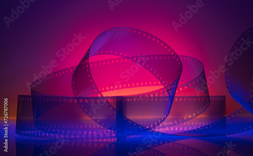 color cinema background with film. film production, creation of series, independent film festivals, film shows photo