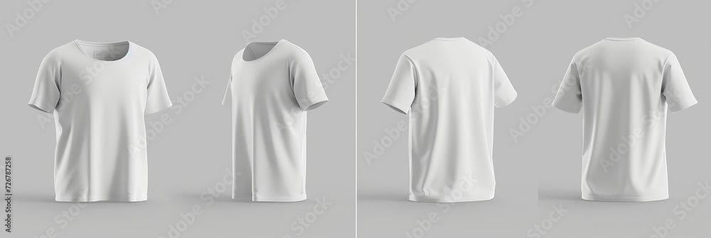 Set Mockup of a white oversized t-shirt 3D rendering, with a round neck, universal clothing for women, men, isolated on background. Template of fashion clothes for branding, place for design - obrazy, fototapety, plakaty 