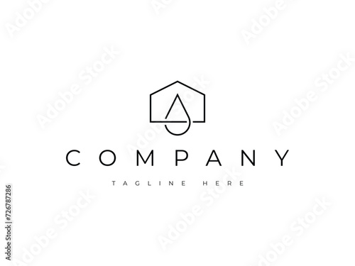 minimal home with drop water line logo design