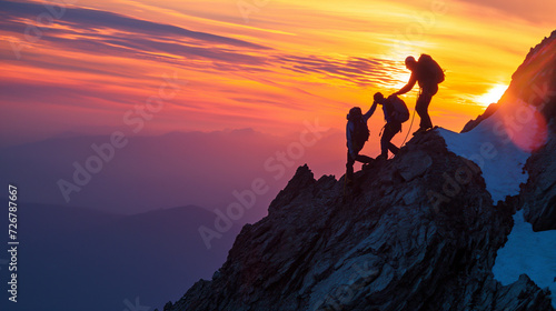 Group of People Climbing Up the Side of a Mountain