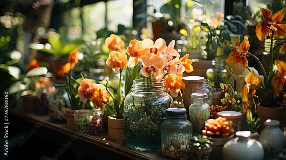 Table Filled With Vases of Flowers Table Filled With Vases of Flowers
