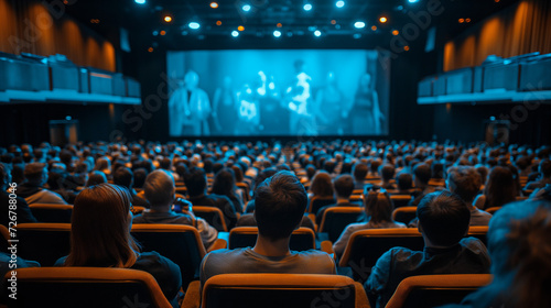 A Crowd of People Watching a Movie on a Large Screen