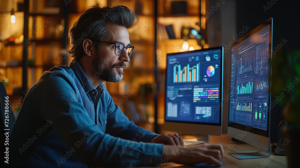 Man Sitting at Desk Working on Computer Man Sitting at Desk Working on Computer
