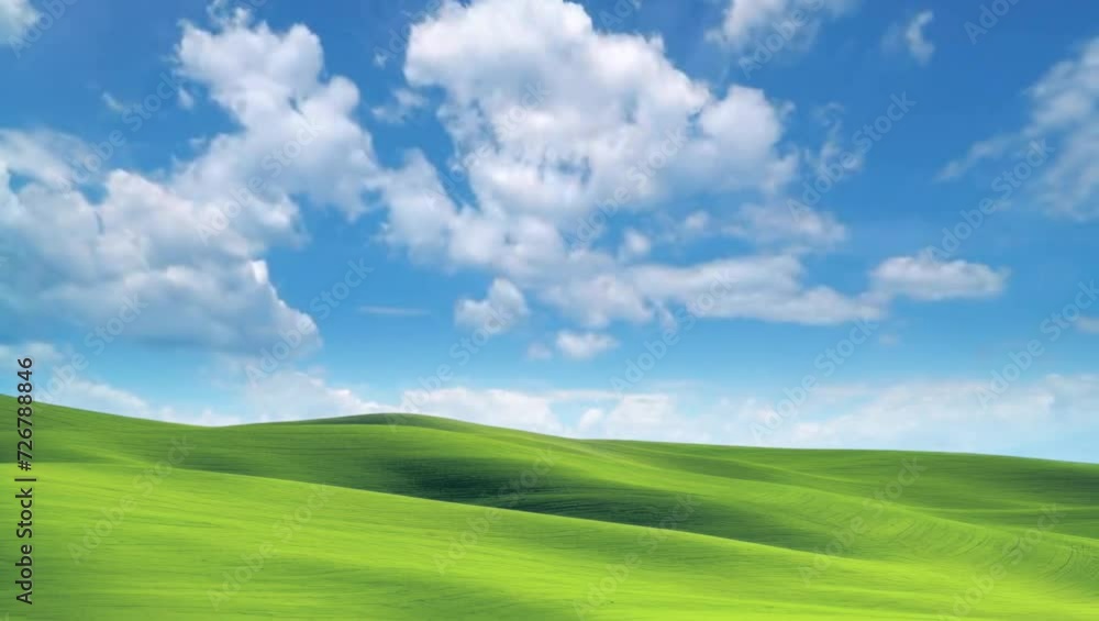 Endless green fields under cloudy blue sky. Natural landscape Endless green fields under cloudy blue sky. Natural landscape