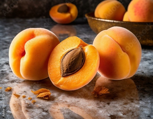 apricots cut in half on a kitchen top 