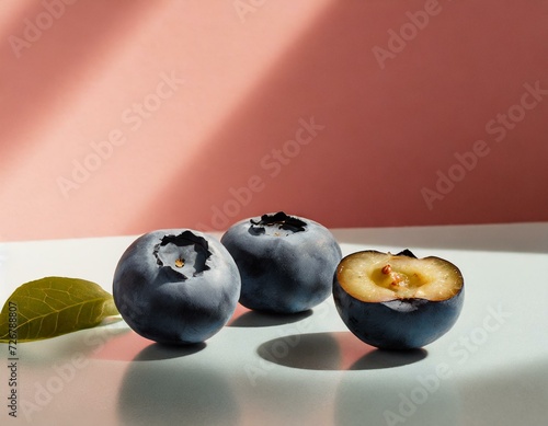 blueberries cut in half on a kitchen top 