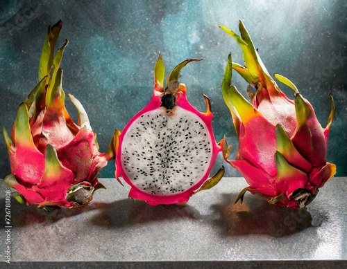 dragon fruit cut in half on a kitchen top