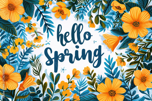 hello spring floral background 