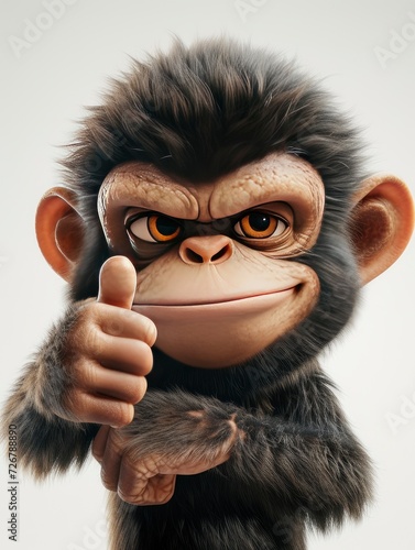 A cute Monkey with anthropomorphic design, emoticons, 6 emoticons, various expressions, thumbs up, happy, angry, winking, staring, silly, 3D plush style, white background - generative ai