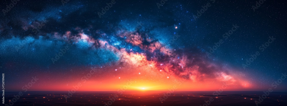 Dawn of the Cosmos: A Majestic Panorama of Colorful Intergalactic Splendor at the Horizon of Creation
