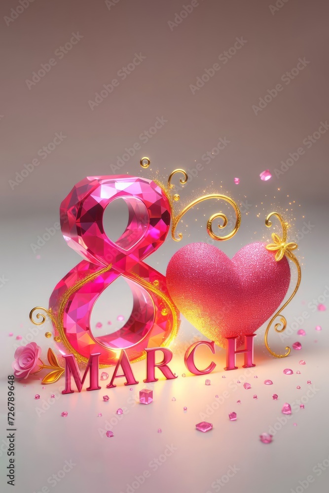 8 march crystal and a glittery heart womens's day background, ai generated 8 march crystal and a glittery heart womens's day background, ai generated