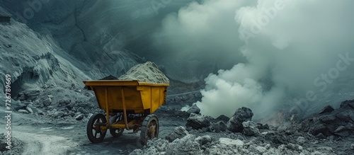 A sulfur cart used for transporting lumps in Ijen Crater. photo