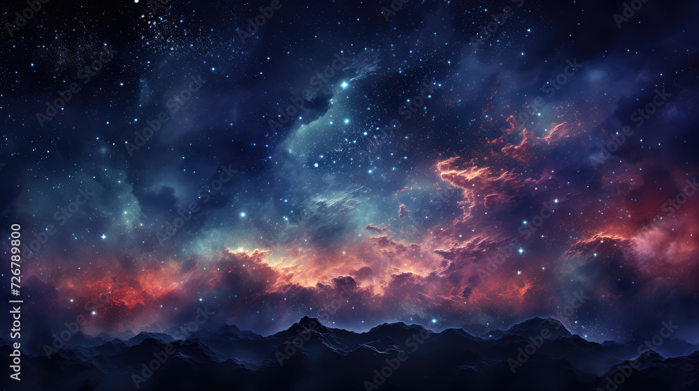Creative design background in dark blue, yellow and pink. Galaxy or cosmic background of the night sky - obrazy, fototapety, plakaty 