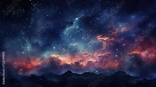 Creative design background in dark blue, yellow and pink. Galaxy or cosmic background of the night sky photo