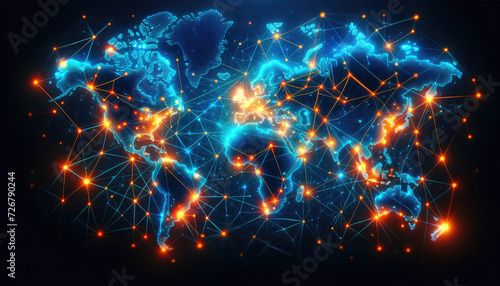 Global Network Connections with Digital World Map