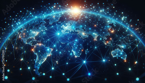 Global Network Connections with Digital World Map