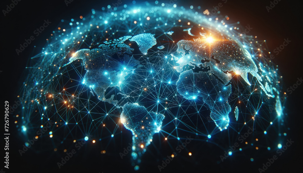 Fototapeta premium Global Network Connections with Digital World Map