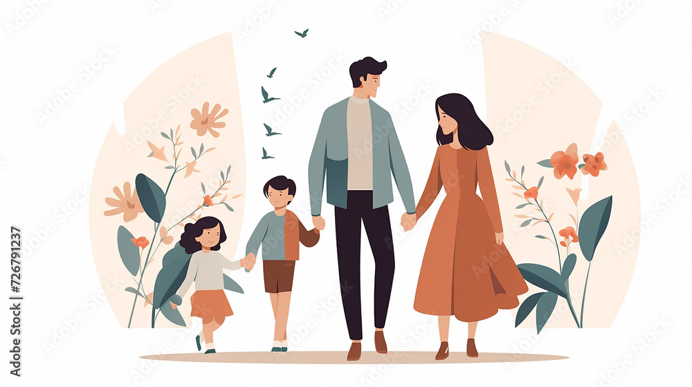Family Walk in the Park Illustration Created With Generative AI Technology