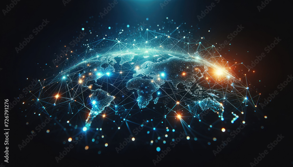 Global Network Connections with Digital World Map Global Network Connections with Digital World Map