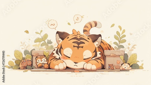 Cute tiger sleeping. AI generate illustration