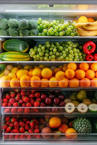 Refrigerator with fruits. Generative AI