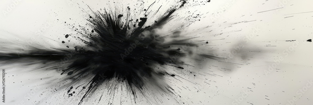 Obraz premium a black splash painting on white background, Black charcoal powder dust paint white explosion explode burst isolated splatter abstract. black smoke particles explosive