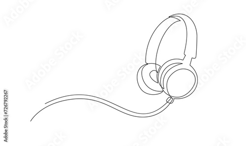One line headphones. Continuous drawing of music gadget and note template