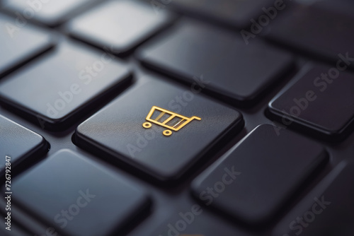 Order sign button on black keyboard. Trolley icon button