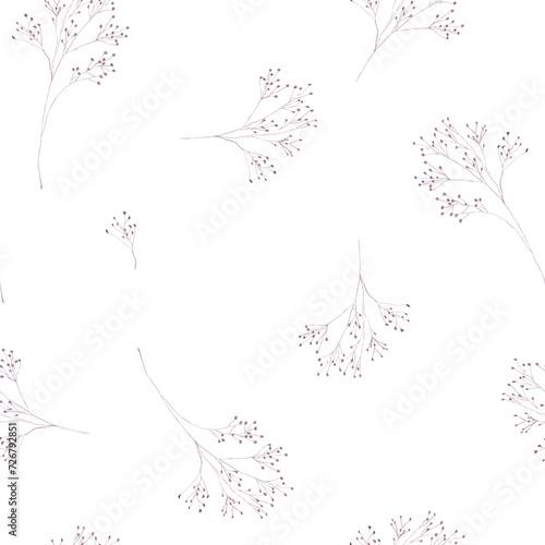 Abstract autumn dry twigs watercolor seamless pattern