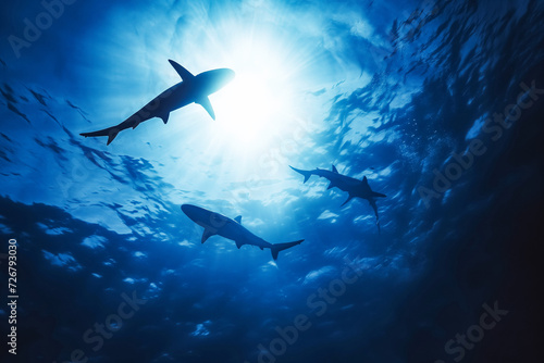 Sharks swim in the deep sea © VisualProduction