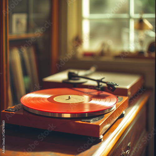 Vintage Vinyl Record Player in Warm Sunlight
