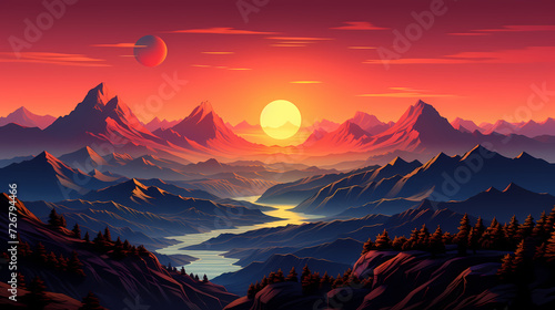 Stunning mountains, panoramic peaks PPT background © Derby